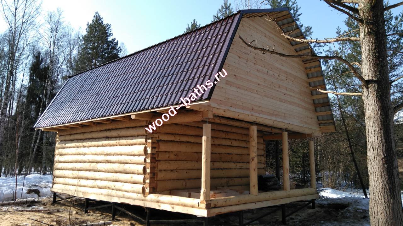 Баня-дом 6х6 с верандой 2м и мансардой 6х8м